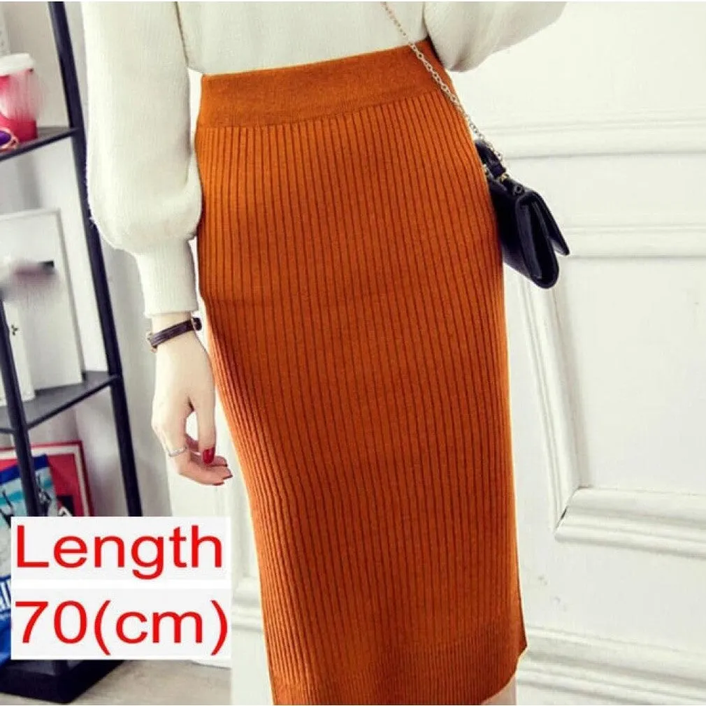 ContiNent 33 Women Office Skirt Spring autumn Sexy Warm Knitted Black Pencil Skirts Ladies High Waist Elegant Long Skir Party Club Skirt