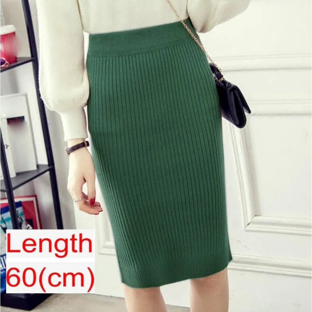 ContiNent 33 Women Office Skirt Spring autumn Sexy Warm Knitted Black Pencil Skirts Ladies High Waist Elegant Long Skir Party Club Skirt