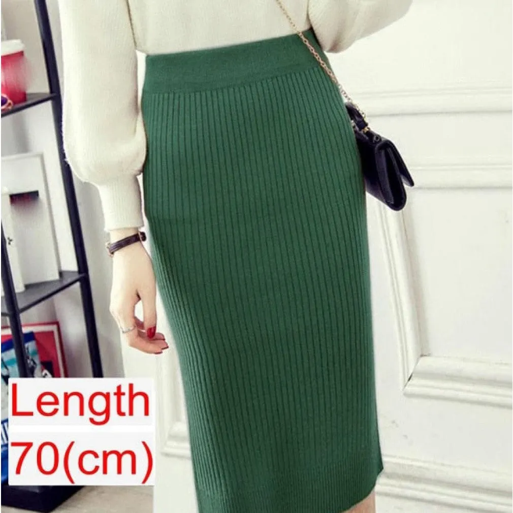 ContiNent 33 Women Office Skirt Spring autumn Sexy Warm Knitted Black Pencil Skirts Ladies High Waist Elegant Long Skir Party Club Skirt