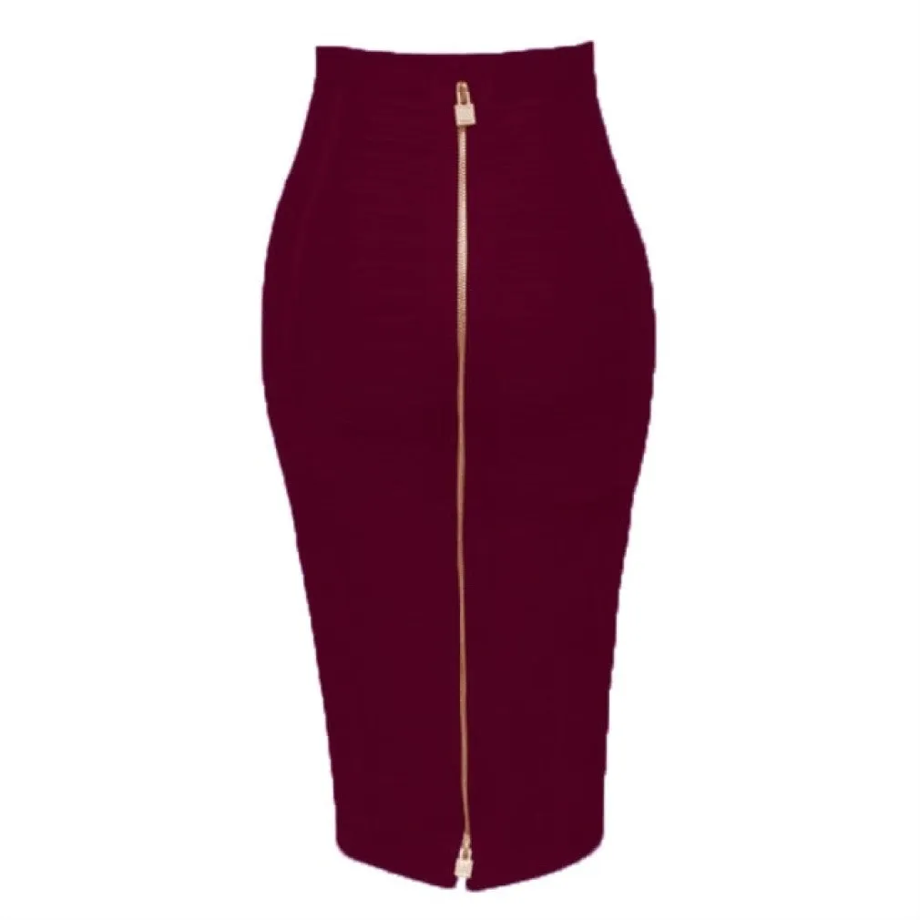 ContiNent 33 XL XXL 16 Colors Sexy Solid Zipper Orange Blue Black Red White Pink Bandage Skirt Women Elastic Bodycon Summer Pencil Skirt 58cm