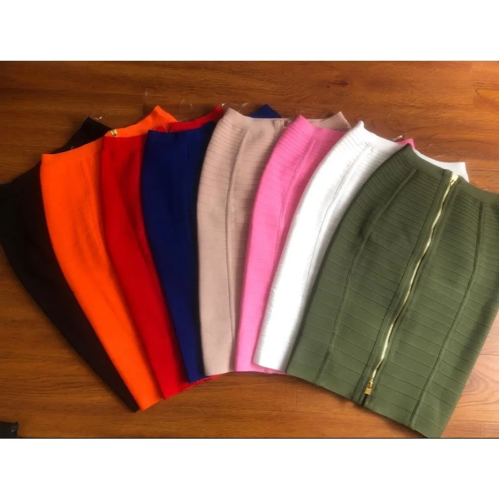 ContiNent 33 XL XXL 16 Colors Sexy Solid Zipper Orange Blue Black Red White Pink Bandage Skirt Women Elastic Bodycon Summer Pencil Skirt 58cm