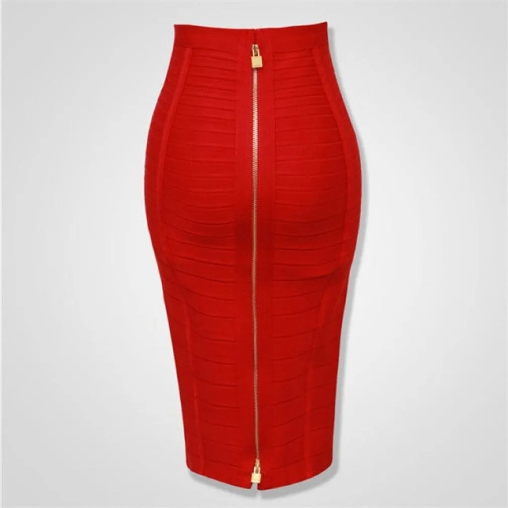 ContiNent 33 XL XXL 16 Colors Sexy Solid Zipper Orange Blue Black Red White Pink Bandage Skirt Women Elastic Bodycon Summer Pencil Skirt 58cm