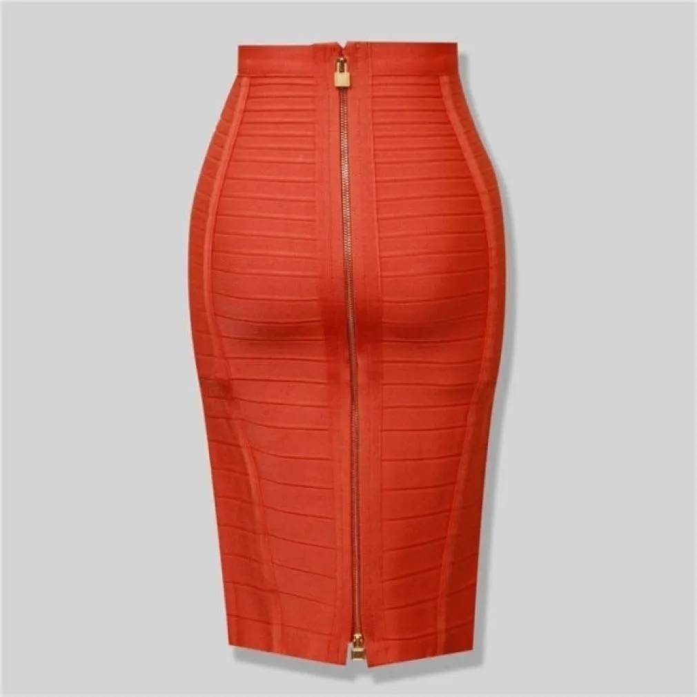 ContiNent 33 XL XXL 16 Colors Sexy Solid Zipper Orange Blue Black Red White Pink Bandage Skirt Women Elastic Bodycon Summer Pencil Skirt 58cm