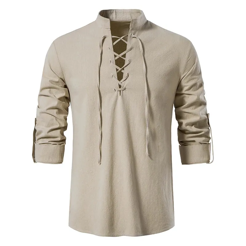 Cotton Linen Long Sleeve Casual Men's Vintage Shirt