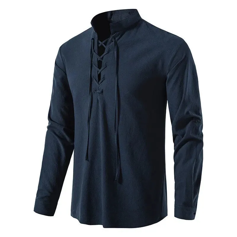 Cotton Linen Long Sleeve Casual Men's Vintage Shirt
