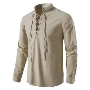 Cotton Linen Long Sleeve Casual Men's Vintage Shirt
