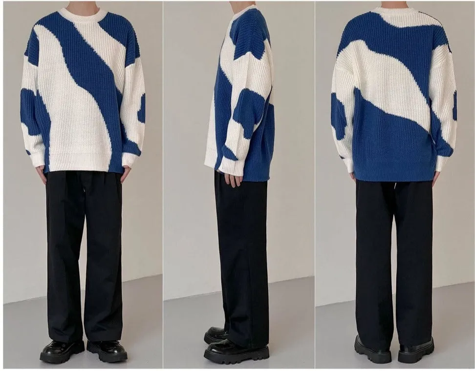 Cow Contrast Color Design Pullover