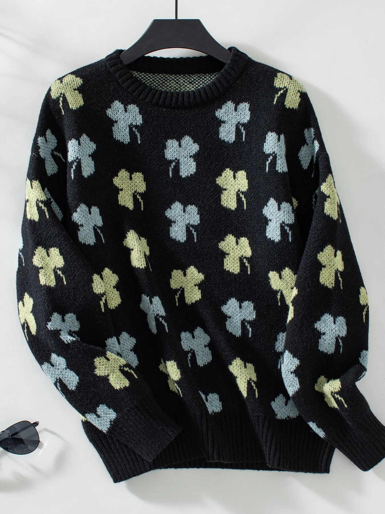 Cozy Jacquard Knit Jumper with Round Neck for Women