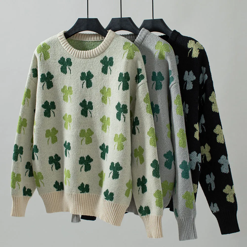 Cozy Jacquard Knit Jumper with Round Neck for Women