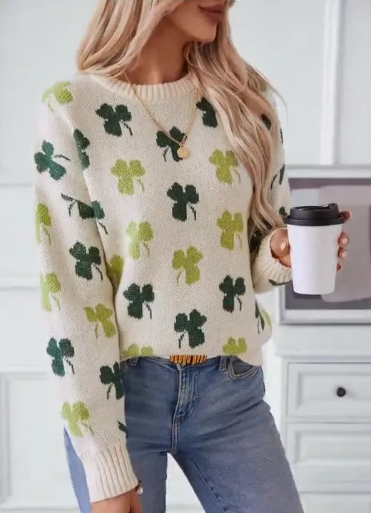 Cozy Jacquard Knit Jumper with Round Neck for Women