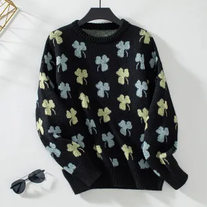Cozy Jacquard Knit Jumper with Round Neck for Women