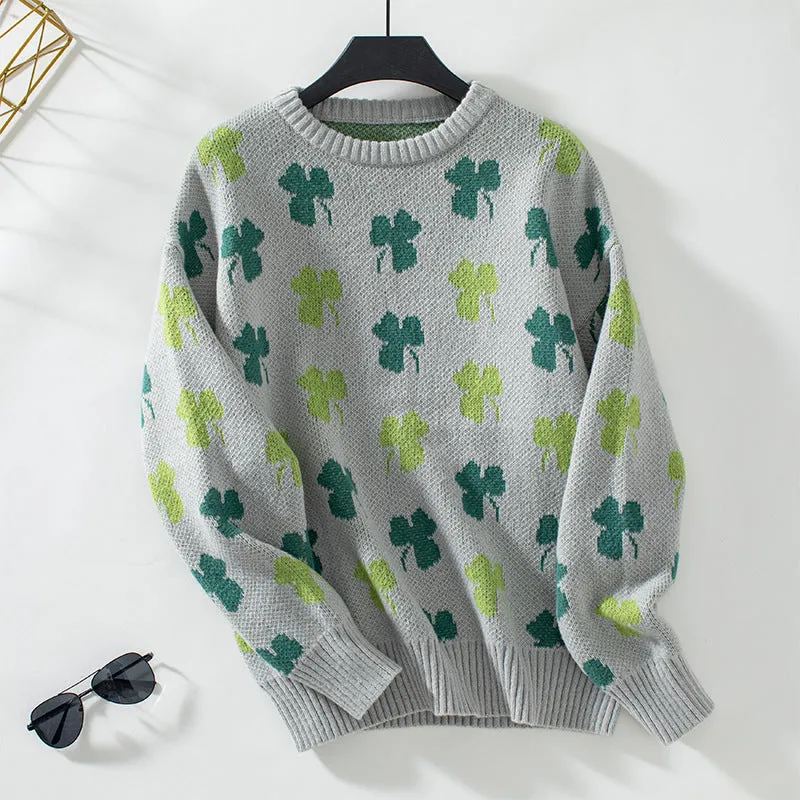Cozy Jacquard Knit Jumper with Round Neck for Women