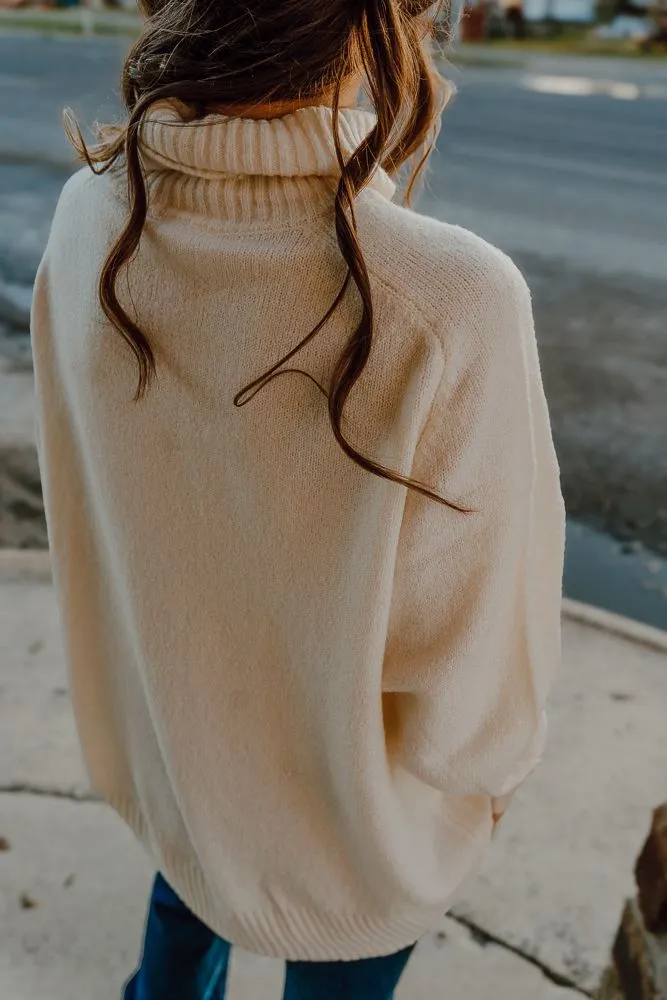 Cream Turtleneck Long Sleeve Sweater DZ24E429