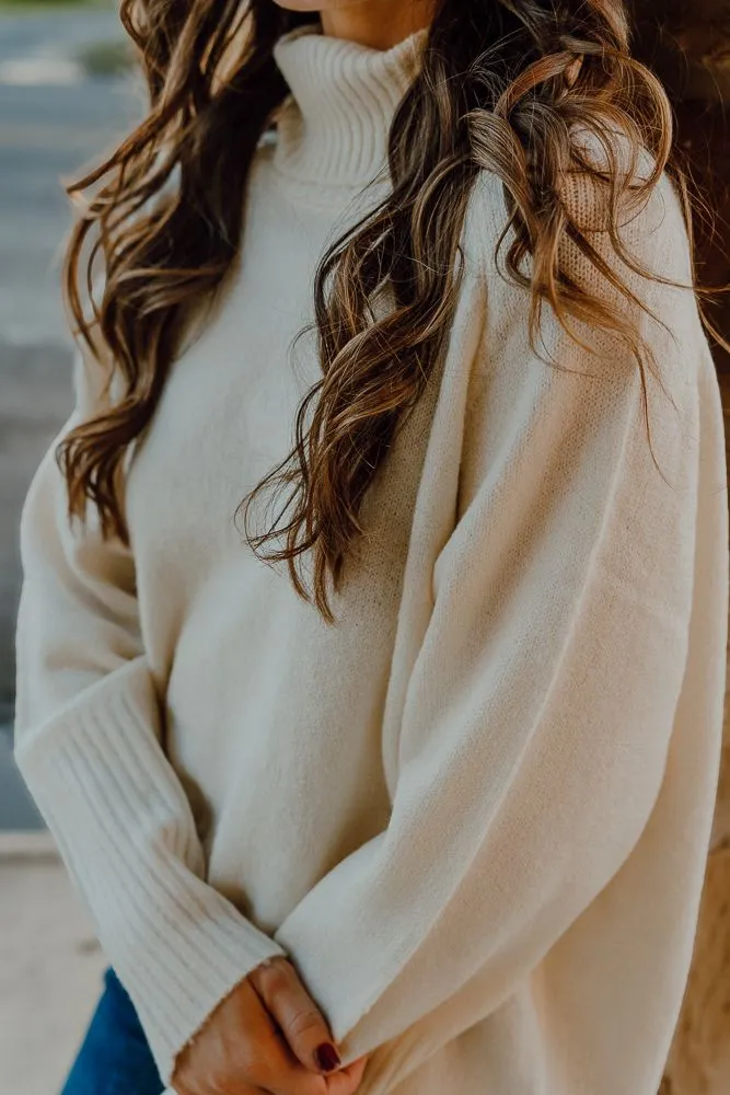 Cream Turtleneck Long Sleeve Sweater DZ24E429