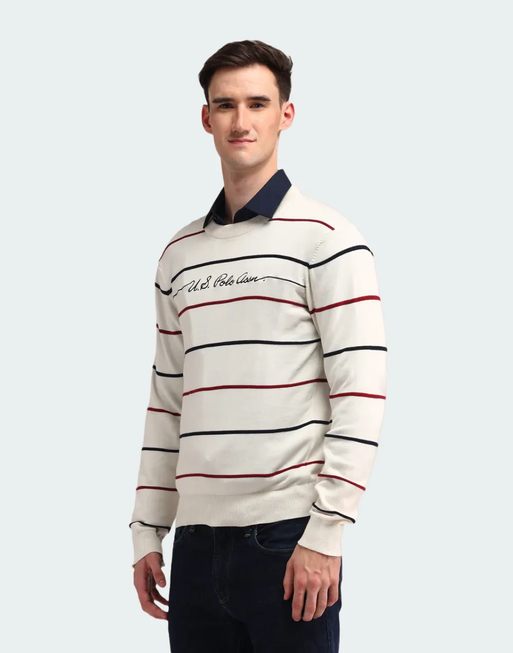 Crew Neck Horizontal Striped Sweater