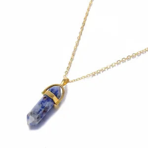 Crystal Raw Stone Healing Necklace in Solid Copper, Crystal