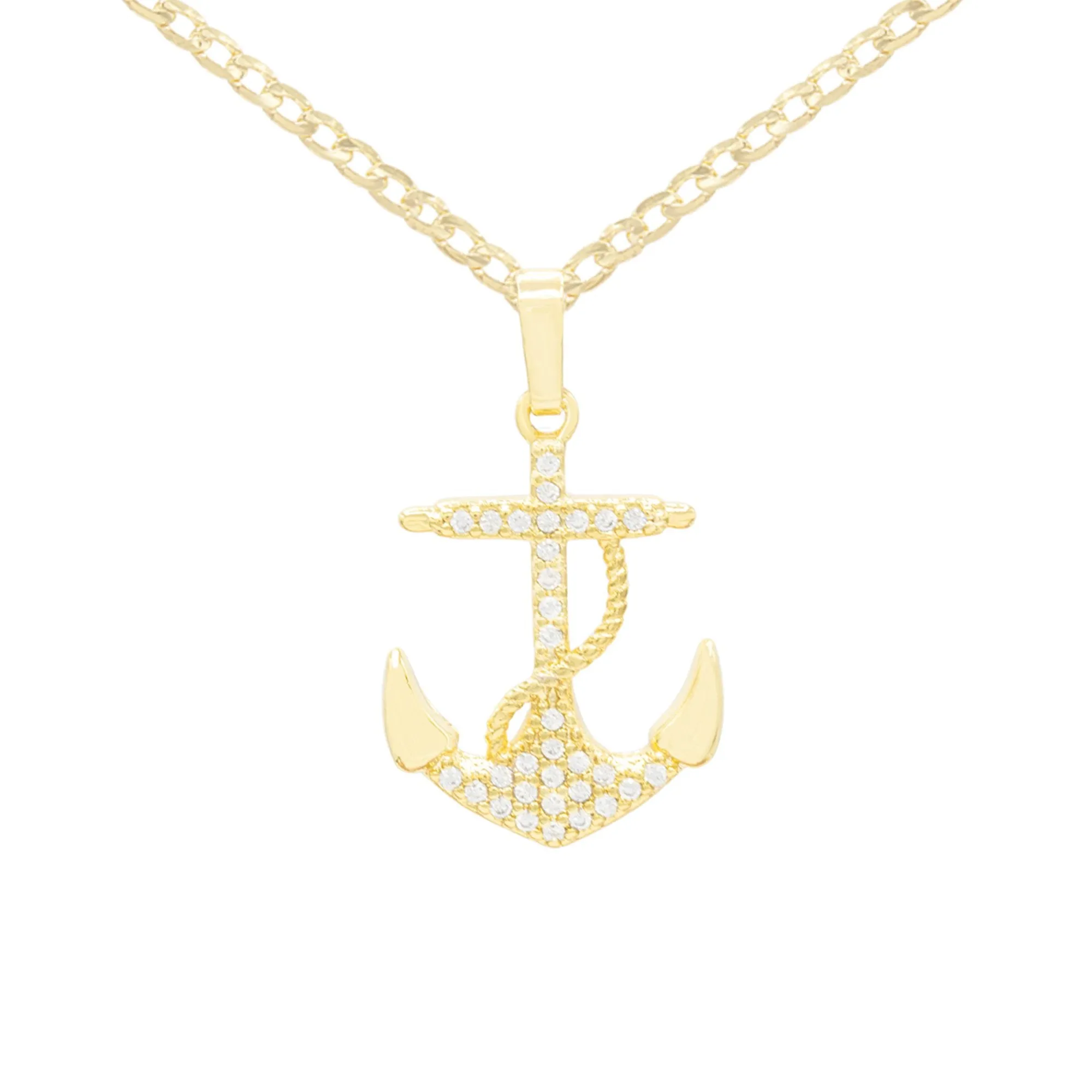 Cubic Zirconia Devil Anchor Pendant 14K Gold Filled Necklace Set