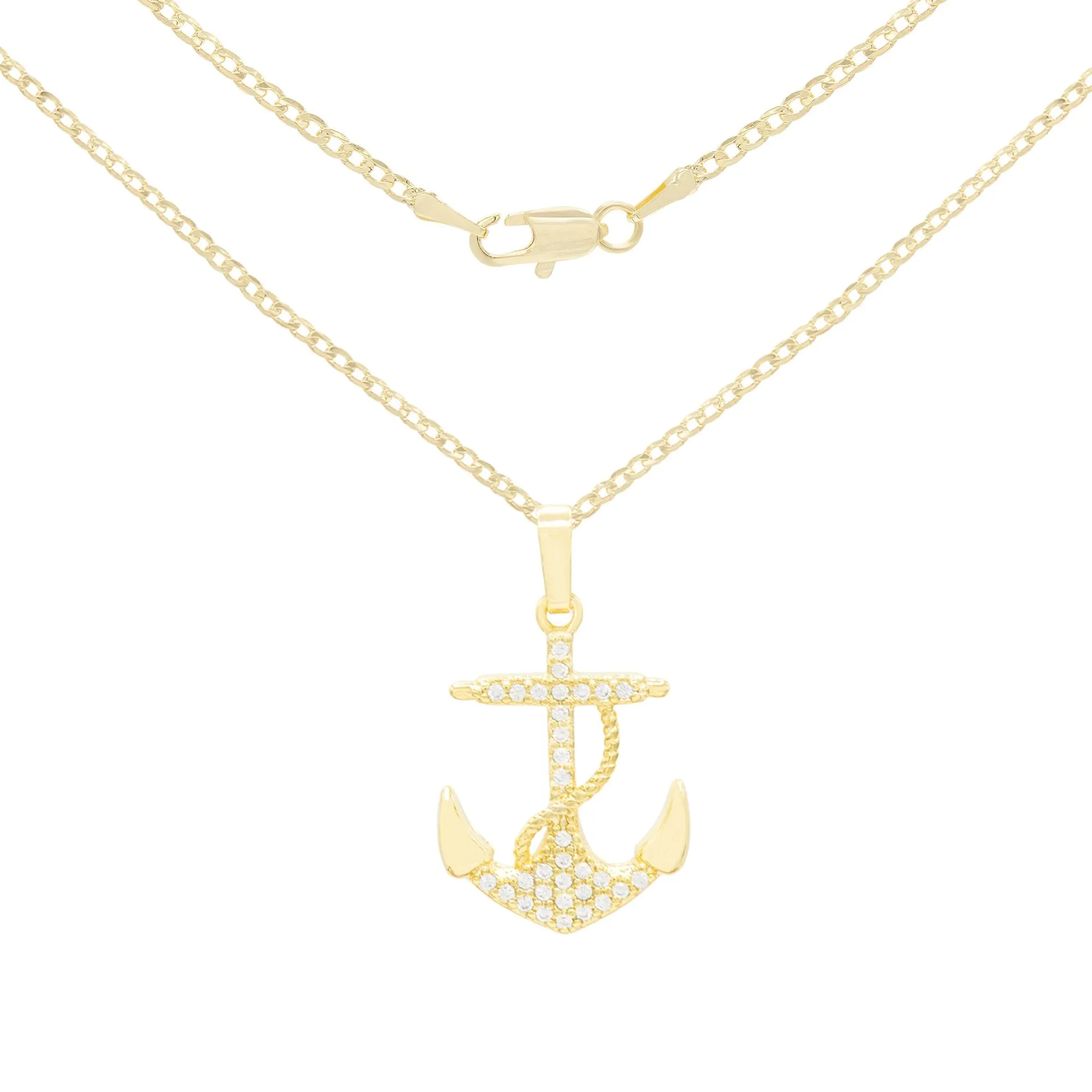 Cubic Zirconia Devil Anchor Pendant 14K Gold Filled Necklace Set