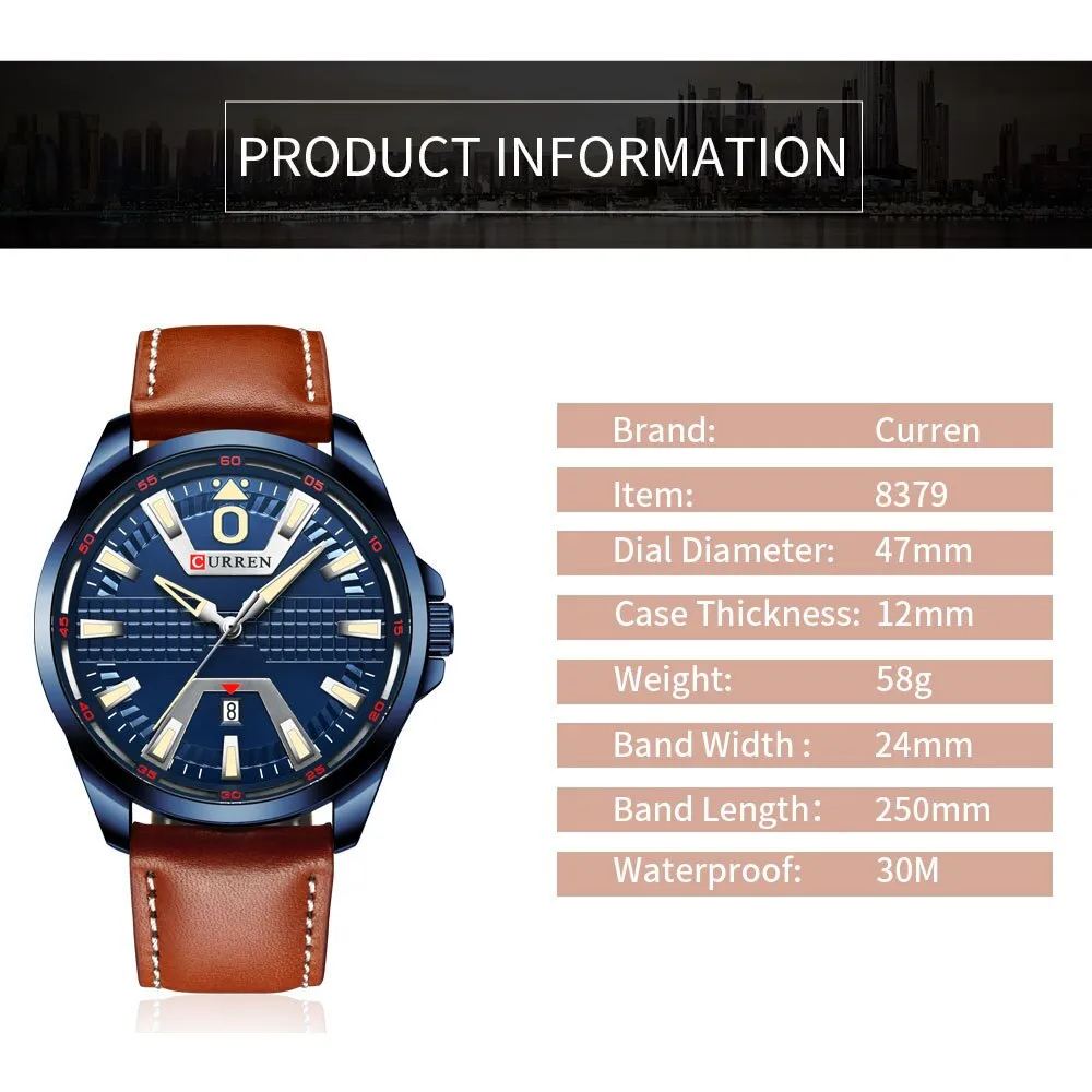 CURREN Brand New Fashion Watch Men Quartz Sport Wristwatch Classic Leather Waterproof Male Clock Luxury Mens Analog Watches