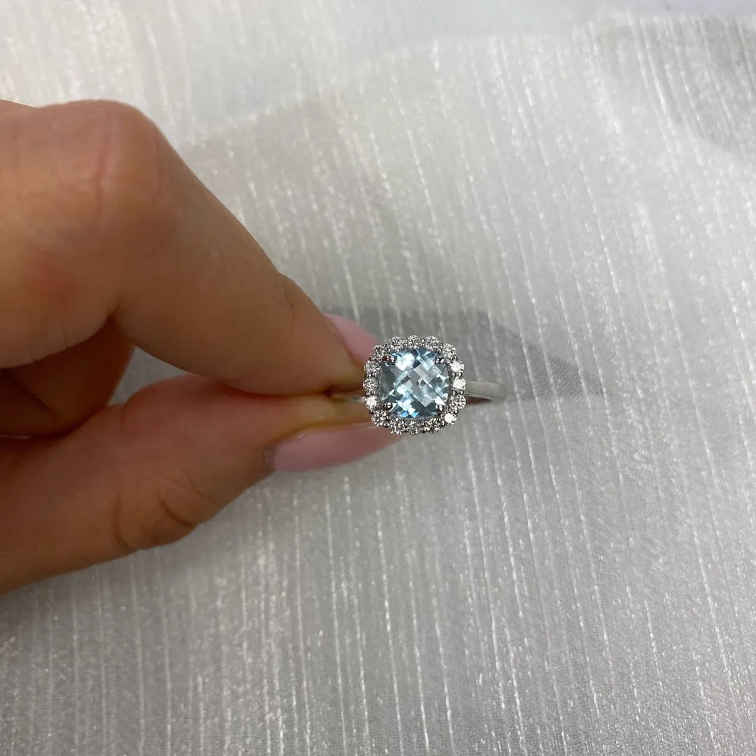 Cushion Gemstone and Diamond Halo Ring