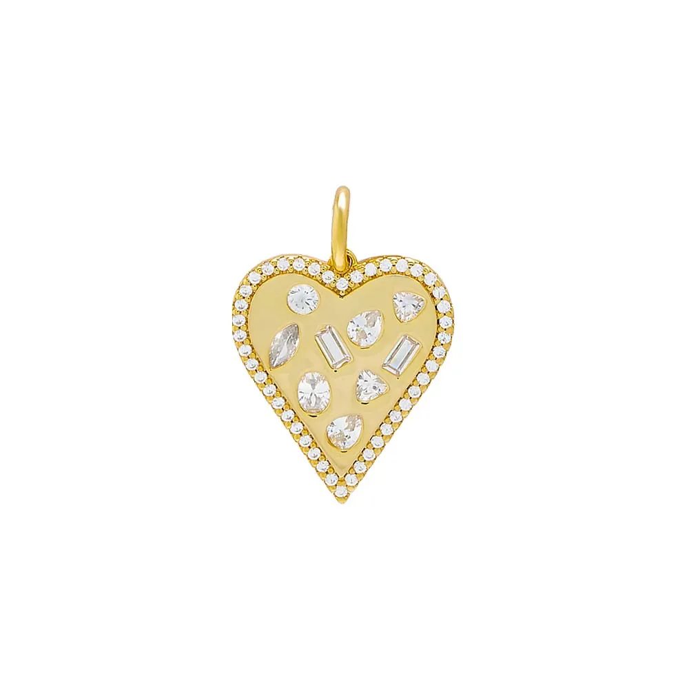 CZ Bezel Multishape Heart Necklace Charm