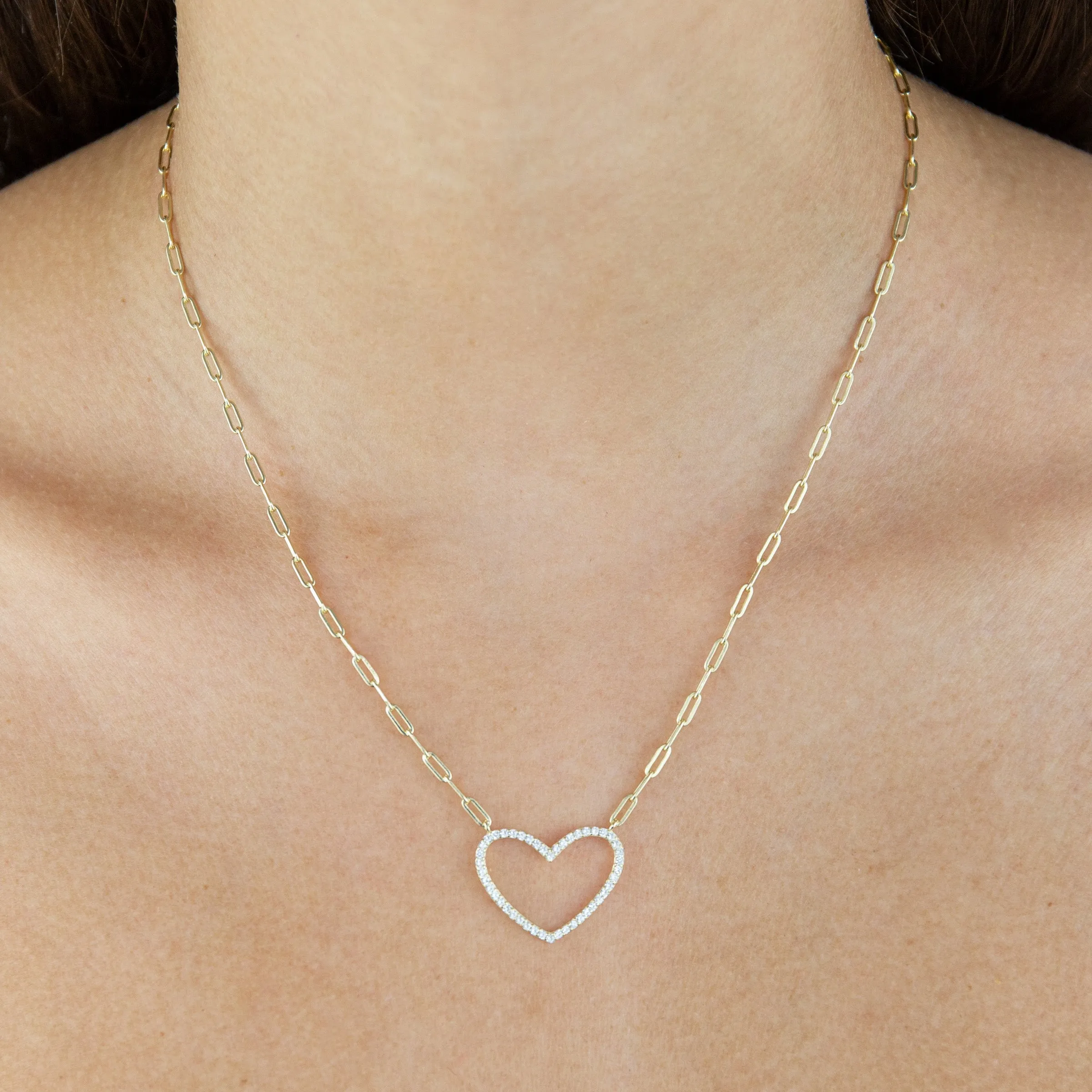 CZ Open Heart Link Necklace