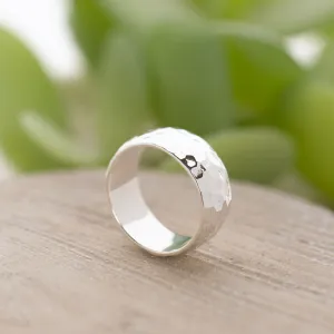 D-Shaped, Hammered-Finish Solid 925 Silver Band - 8mm Wide
