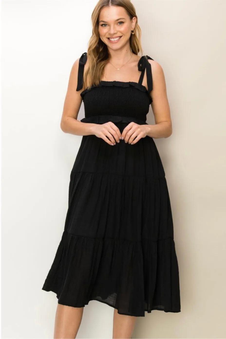 D129 RUFFLE TIER MIDI DRESS