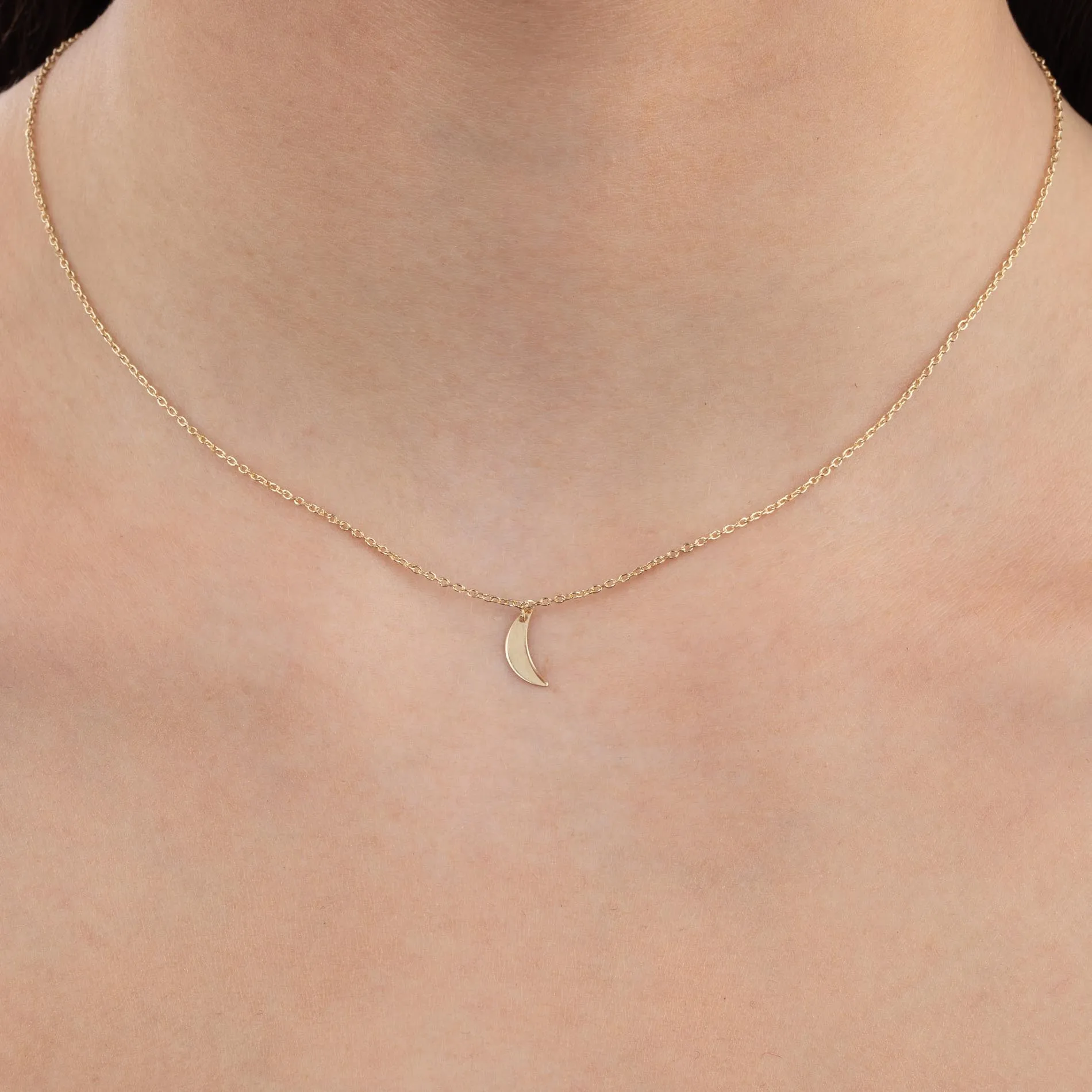 Dainty Solid Moon Necklace 14K