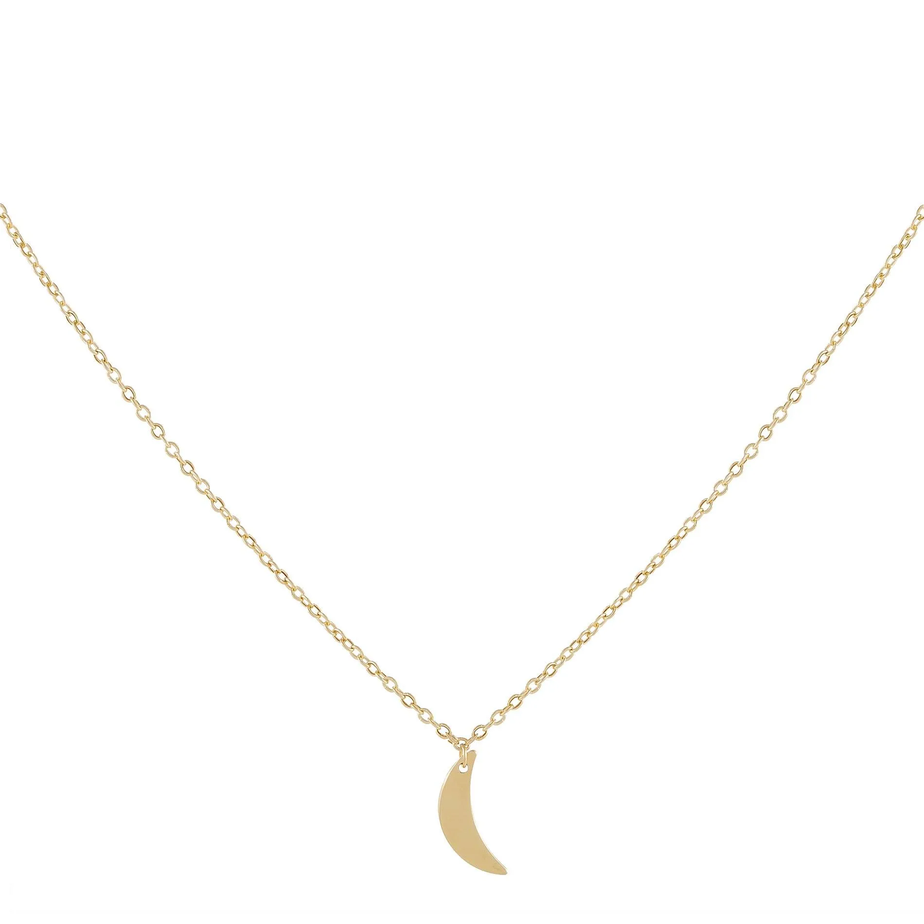 Dainty Solid Moon Necklace 14K