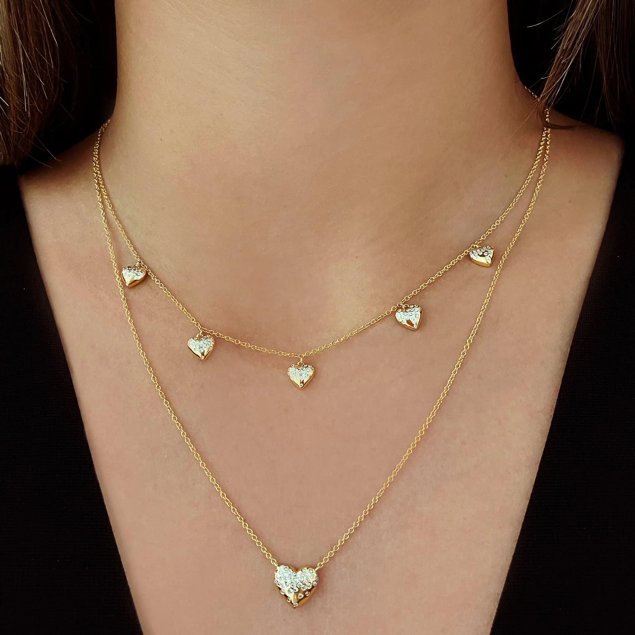 Dangling Dripping Scattered Hearts Necklace