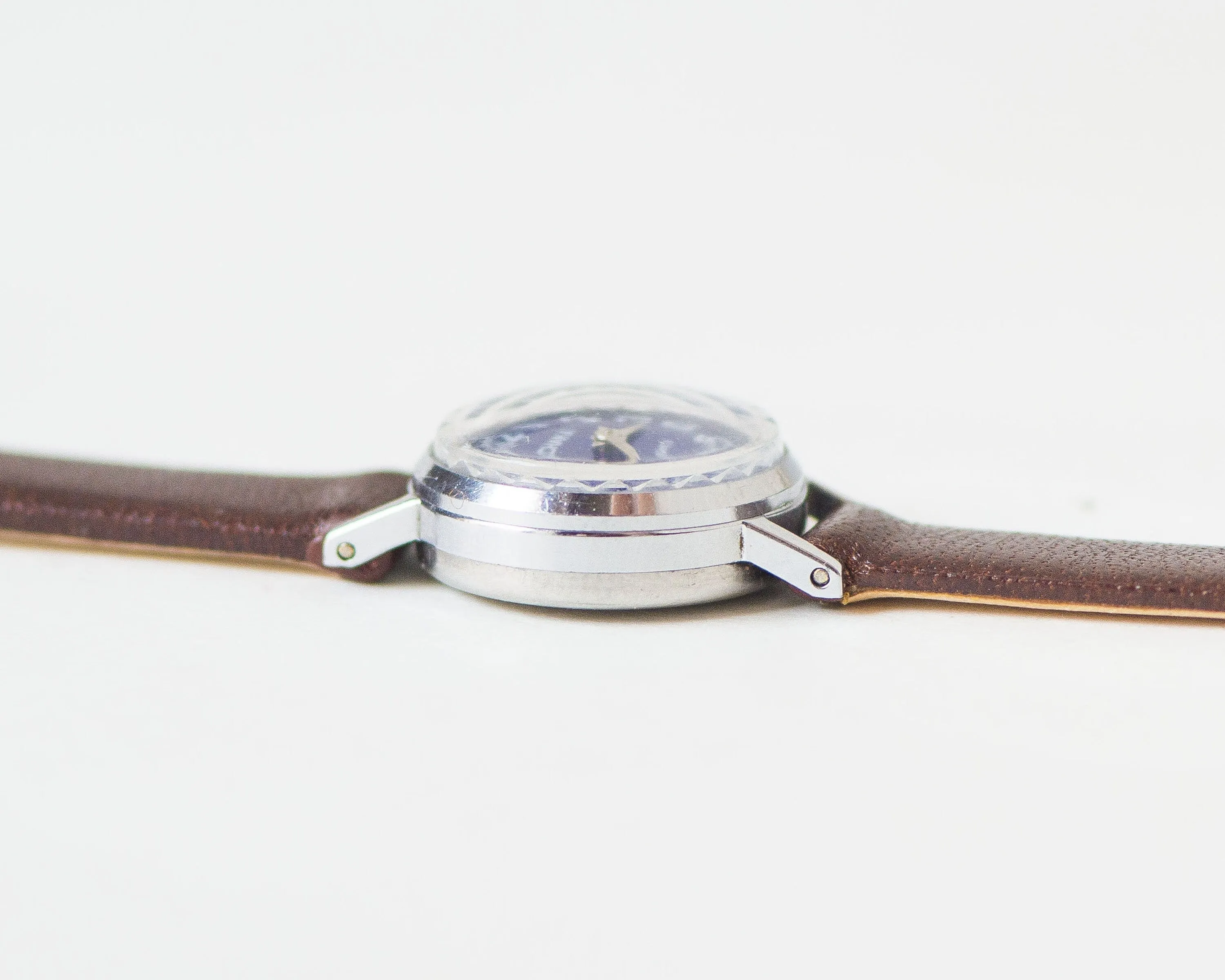 Dark blue women watch small vintage Seagull, silver shade wristwatch delicate lady accessory, navy dial tiny watch, new genuine leather band
