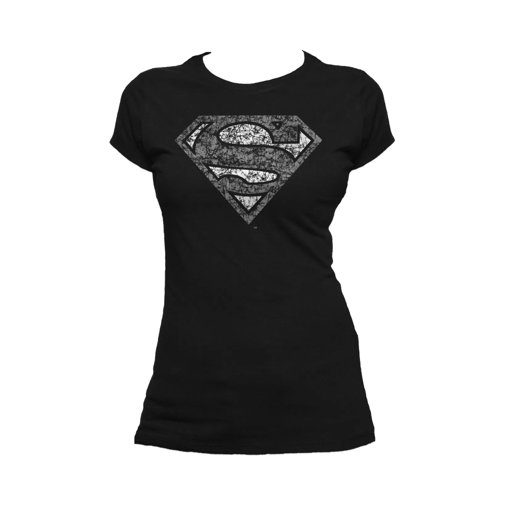 DC Comics Superman Logo Distressed Official Women's T-shirt (Black)