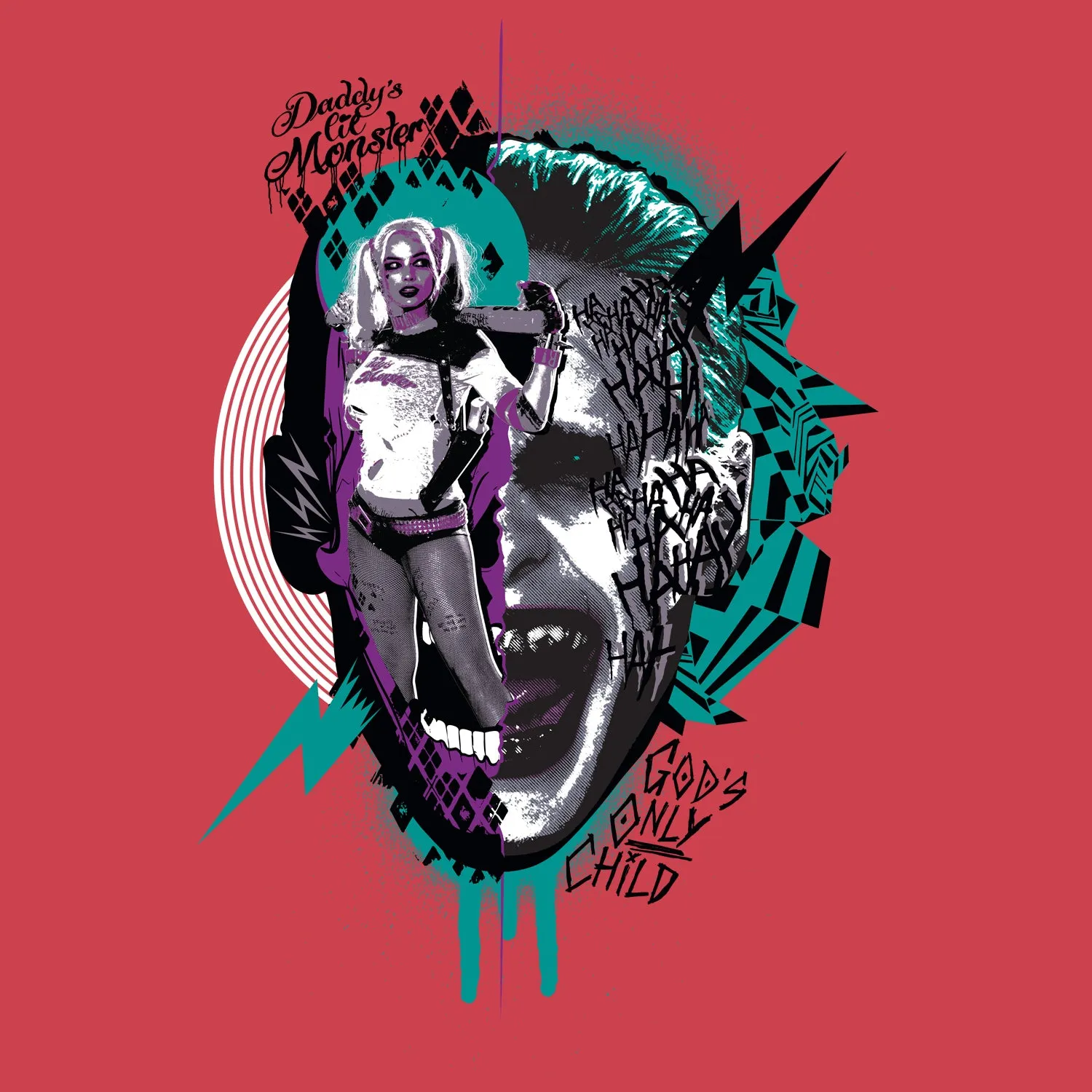 DC Suicide Squad Joker-Harley Quinn Collage Official Women's T-shirt (Red)
