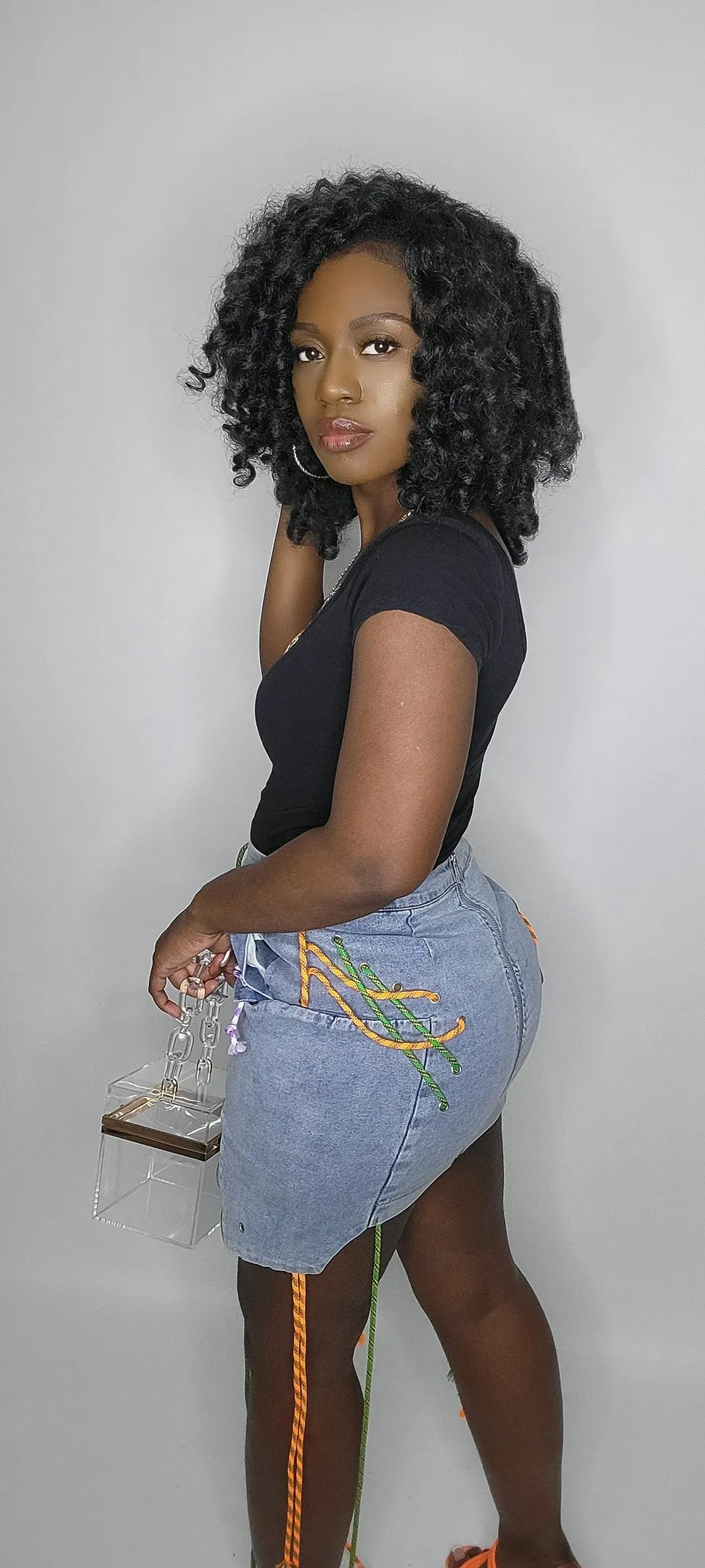 Denim Shoe String Mini Skirt