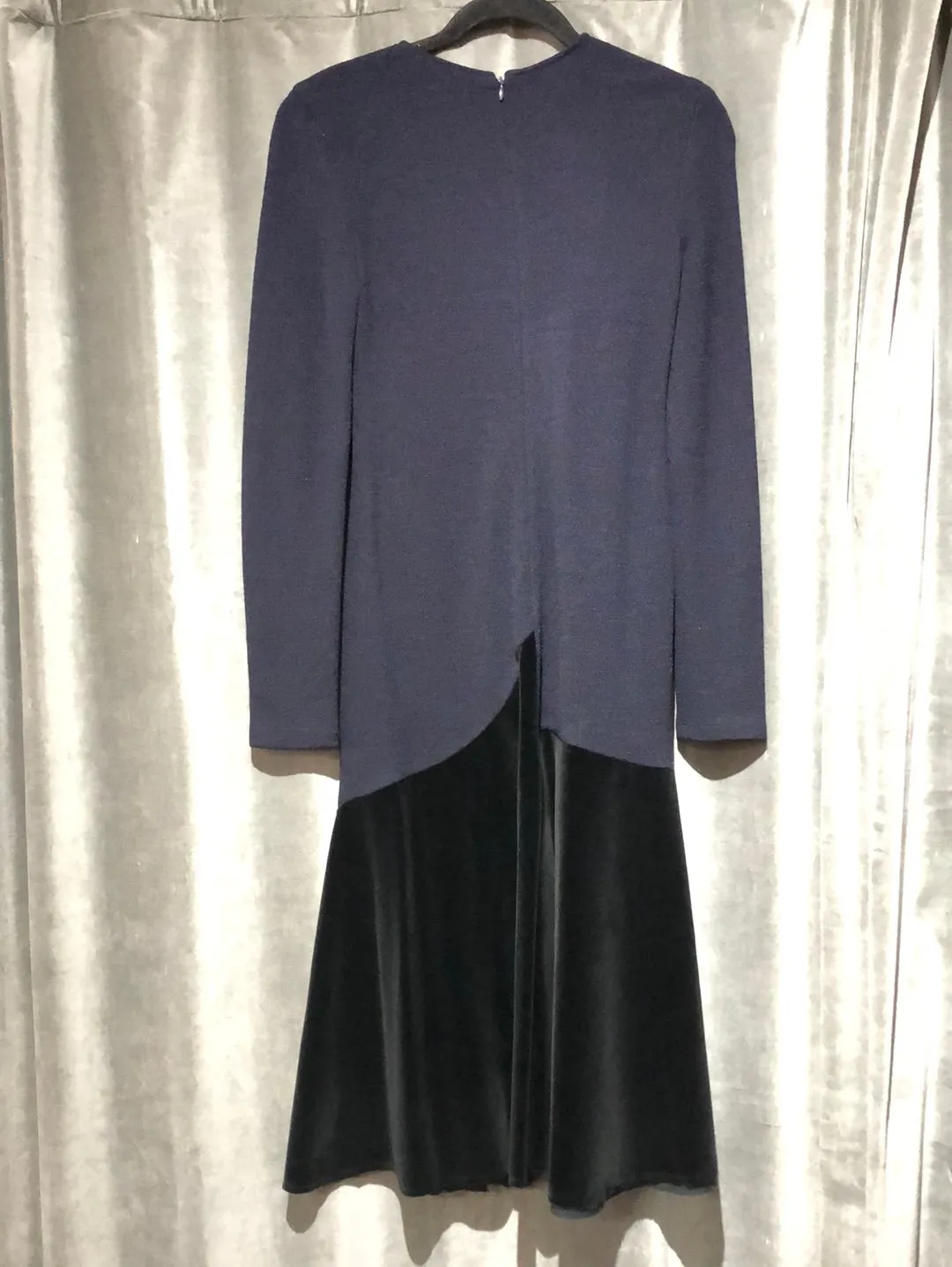 Derek Lam Navy Long Sleeve Dress with Velvet Bottom Flare