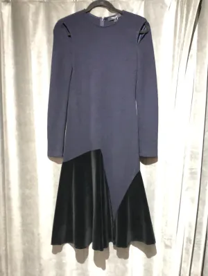 Derek Lam Navy Long Sleeve Dress with Velvet Bottom Flare