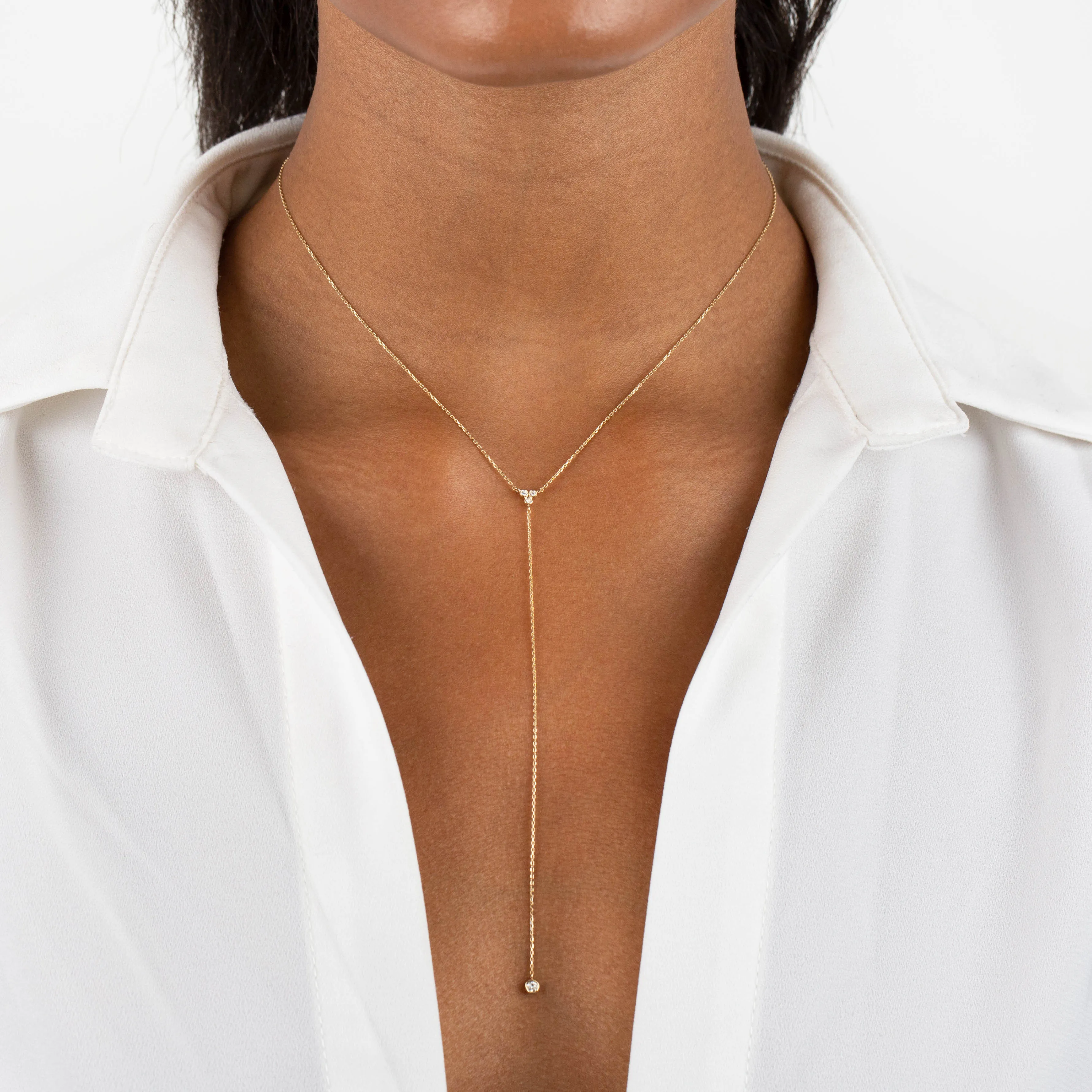Diamond Cluster X Bezel Lariat 14K