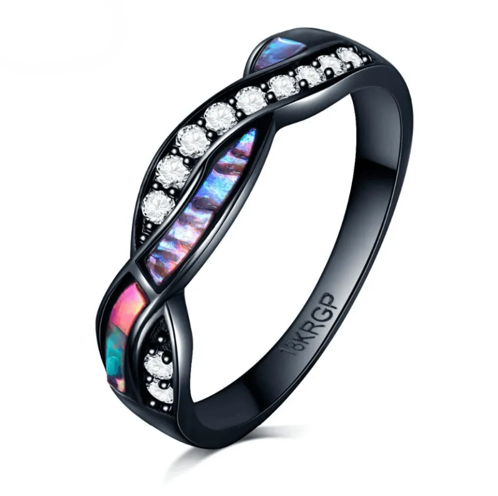 Diamond Colorful Fire Opal Ring, Classic stainless steel colorful zircon rings black gold, Unisex ring