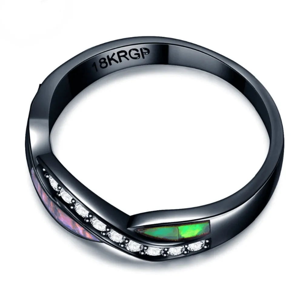 Diamond Colorful Fire Opal Ring, Classic stainless steel colorful zircon rings black gold, Unisex ring