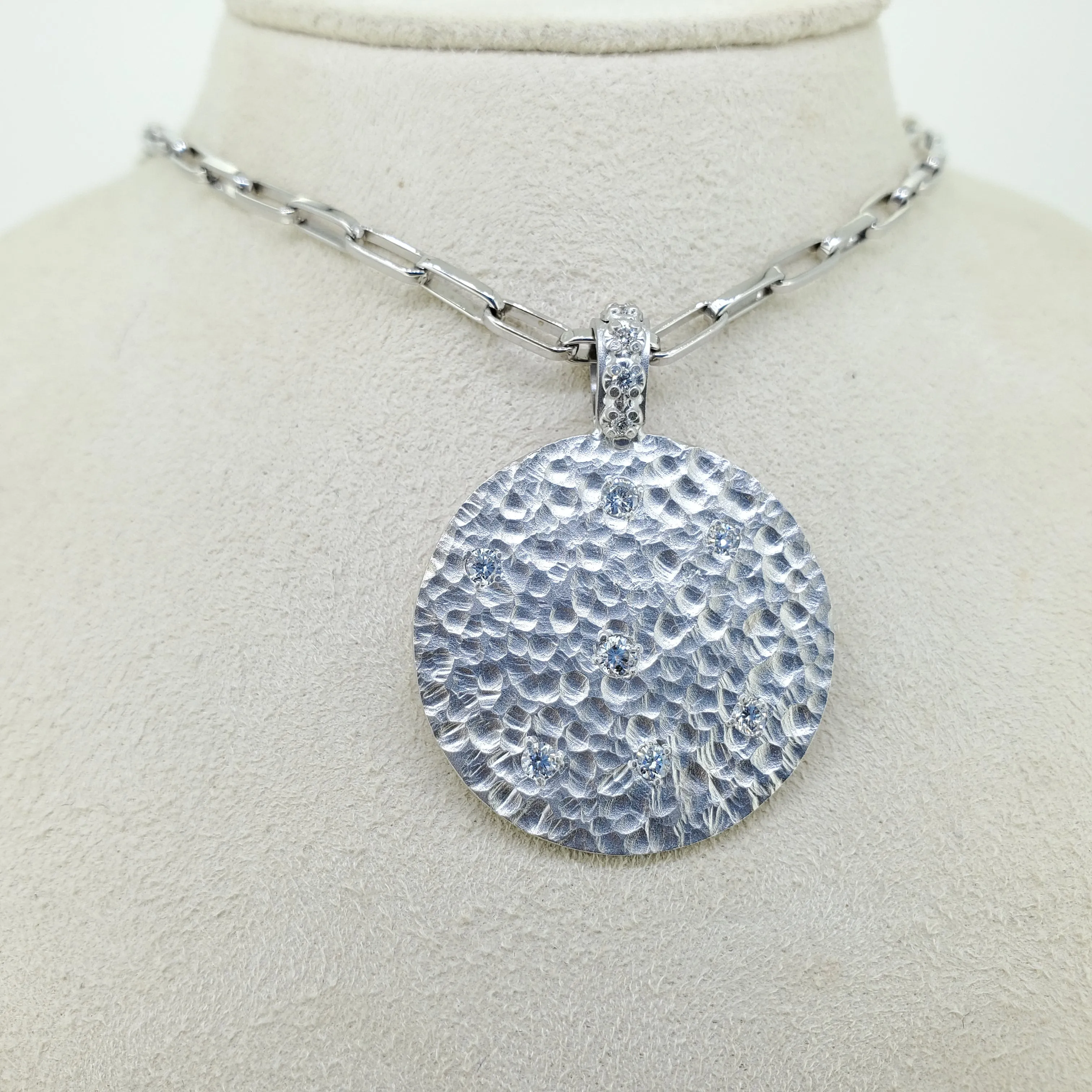 Diamond Hammered Pendant Necklace