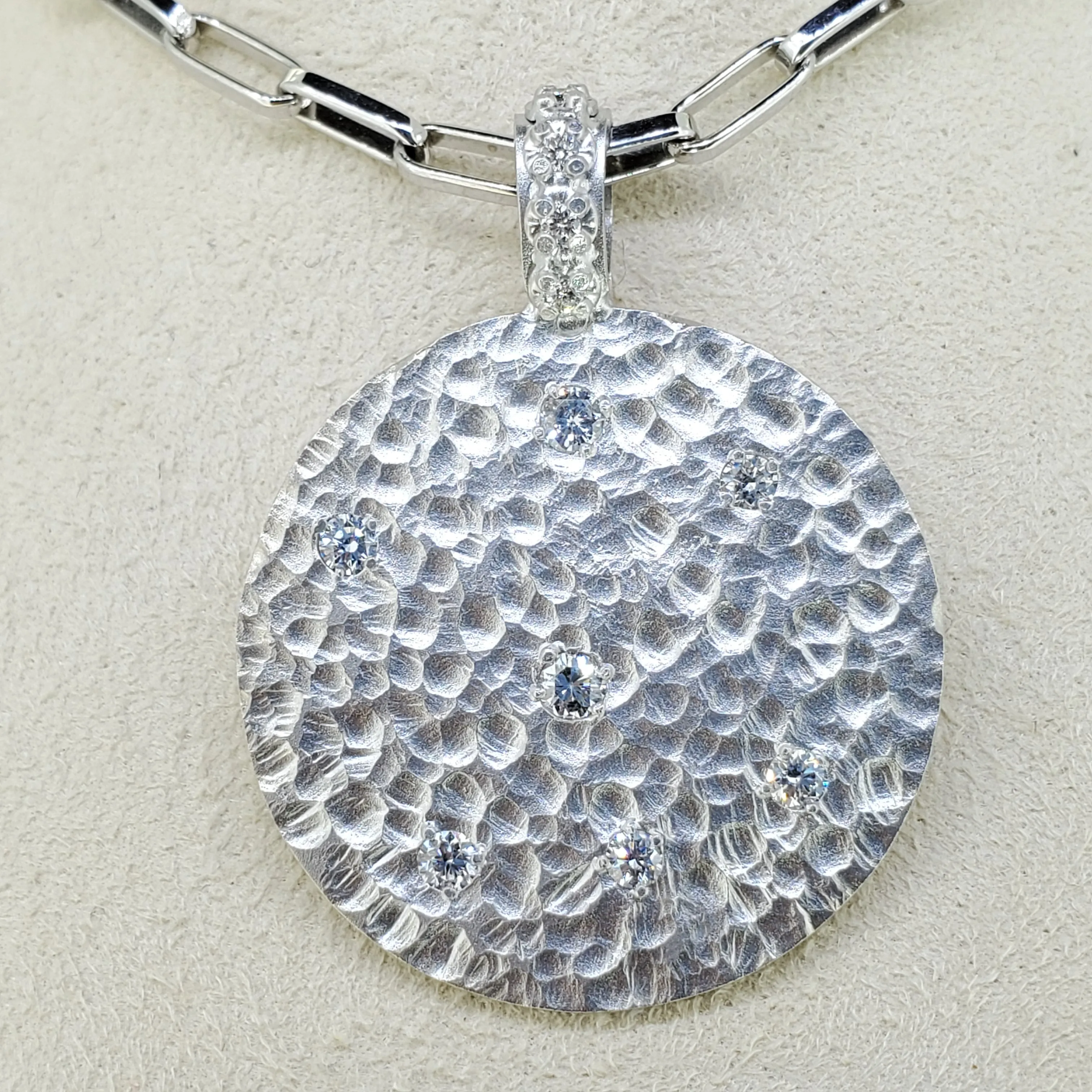 Diamond Hammered Pendant Necklace