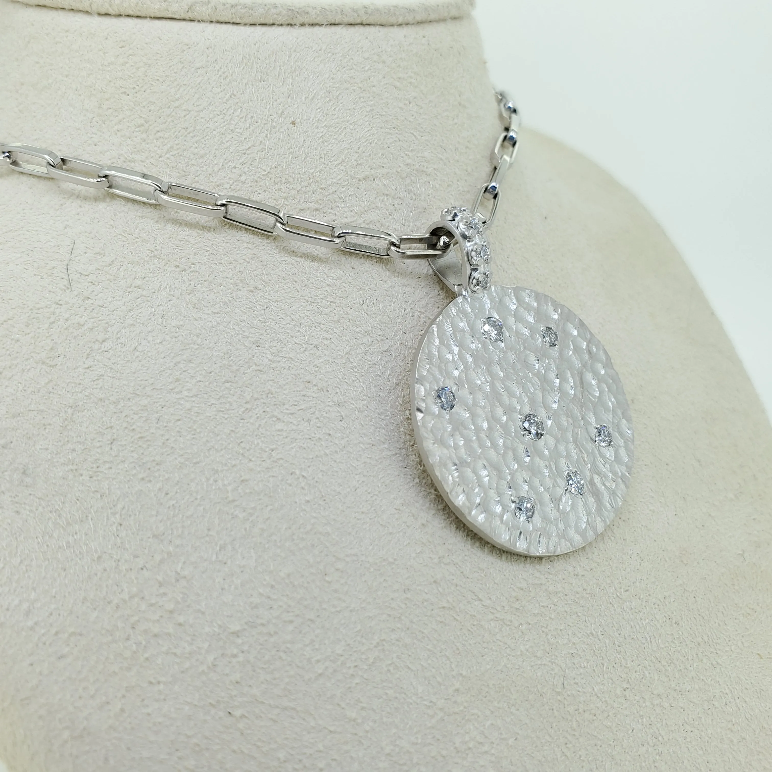 Diamond Hammered Pendant Necklace