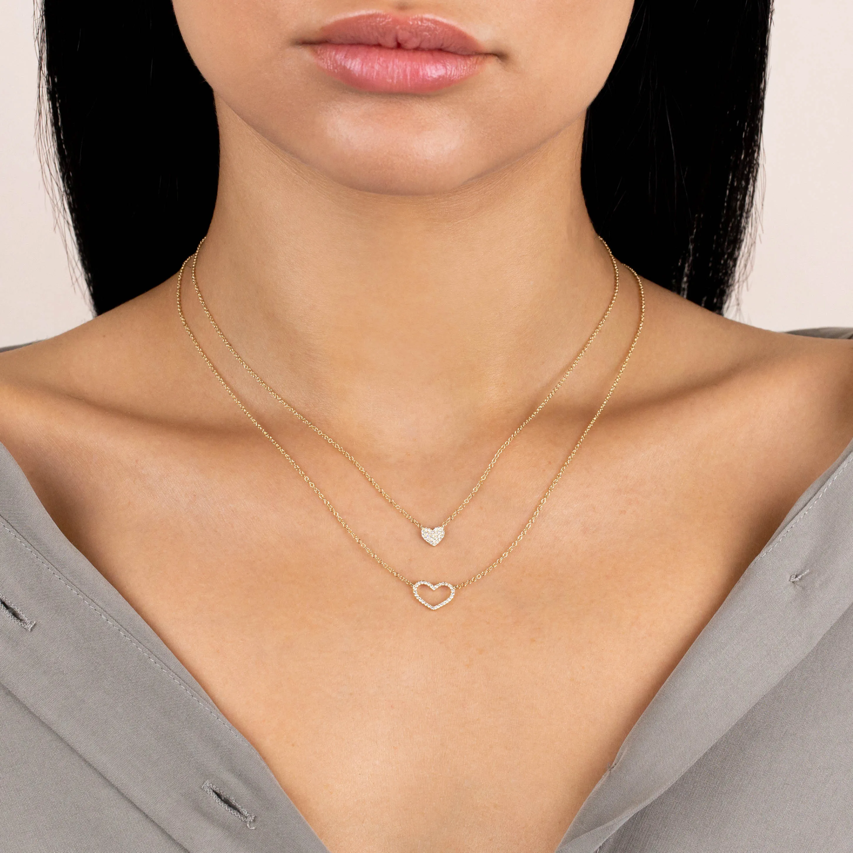 Diamond Open Heart Necklace 14K