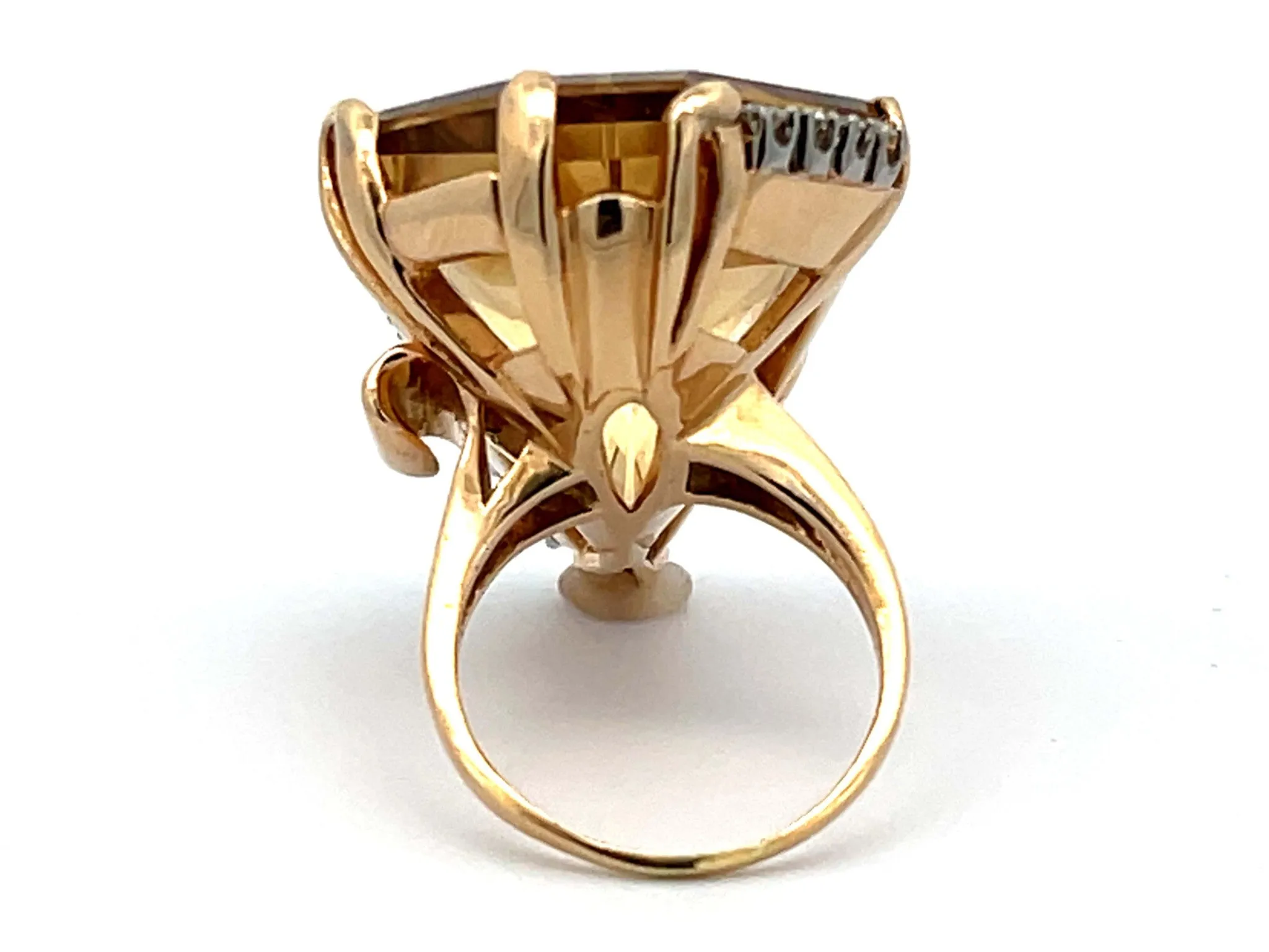 Diamond Shaped Citrine & Diamond Cocktail Ring in 14k Yellow Gold