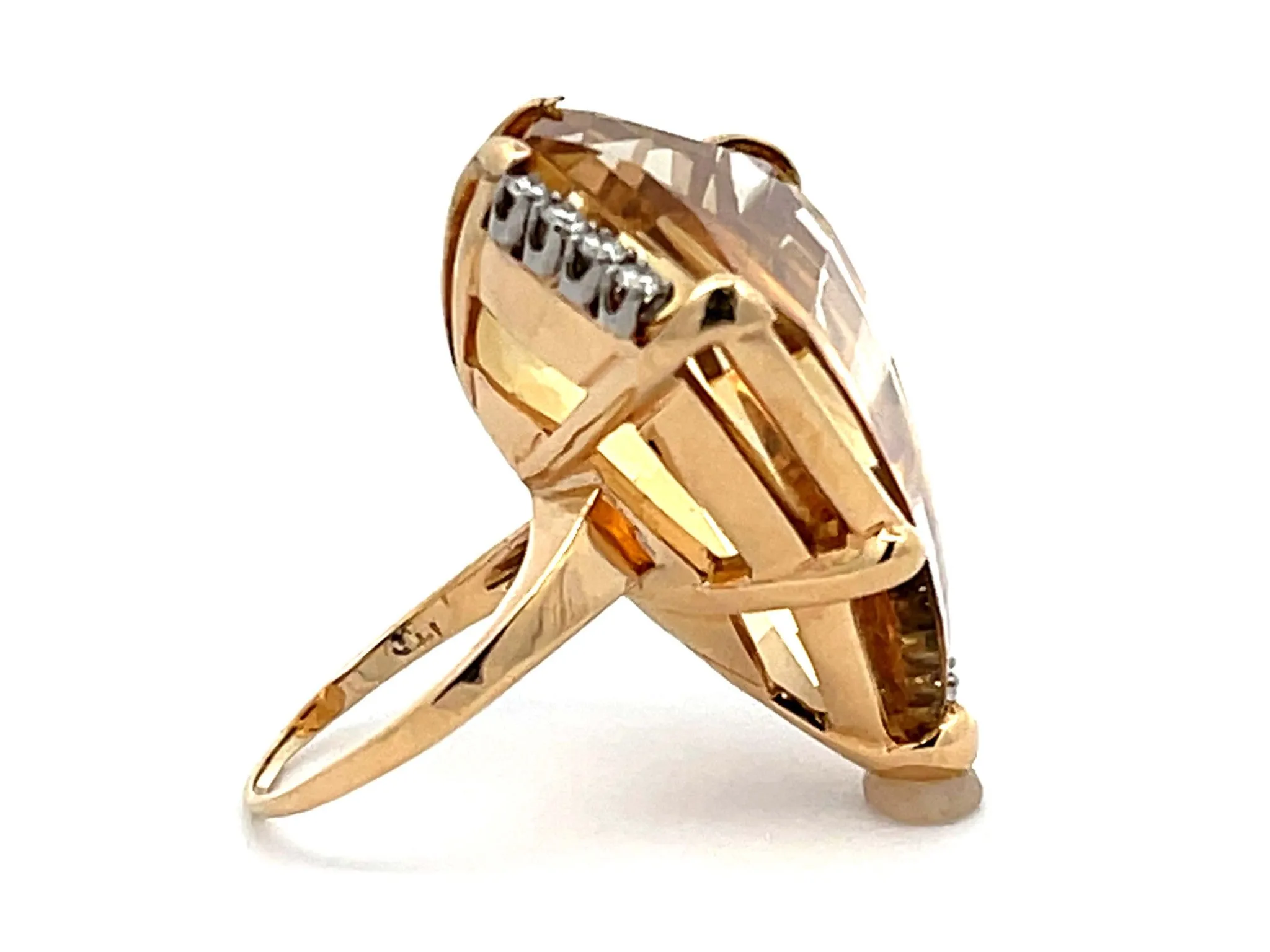 Diamond Shaped Citrine & Diamond Cocktail Ring in 14k Yellow Gold