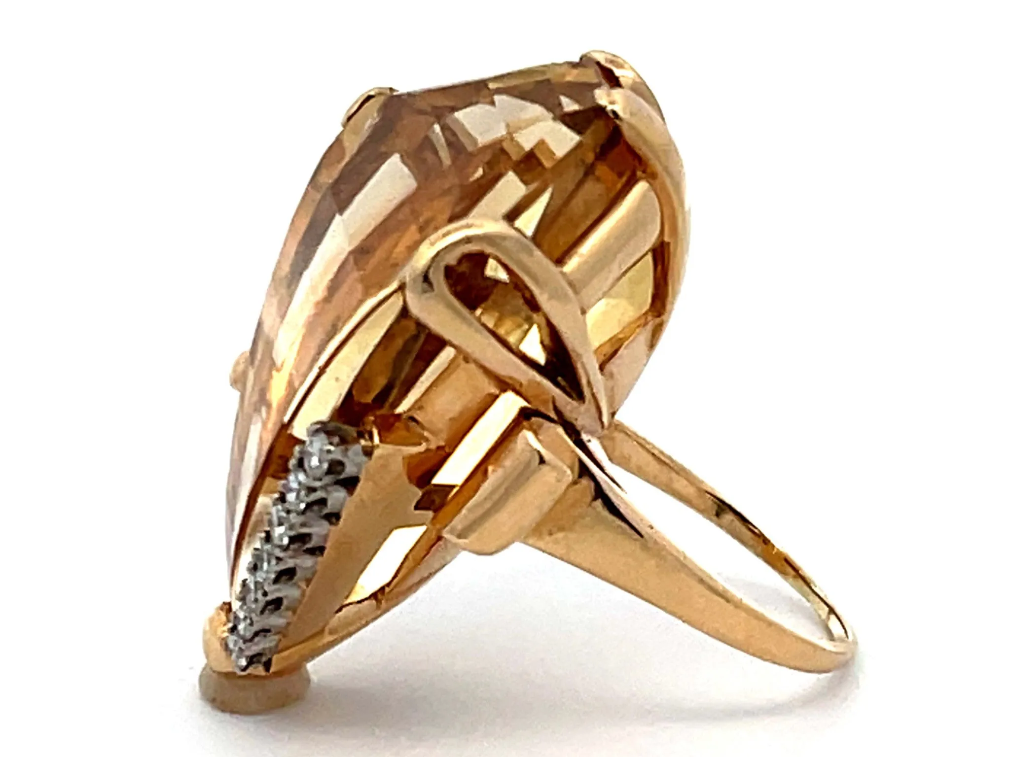 Diamond Shaped Citrine & Diamond Cocktail Ring in 14k Yellow Gold