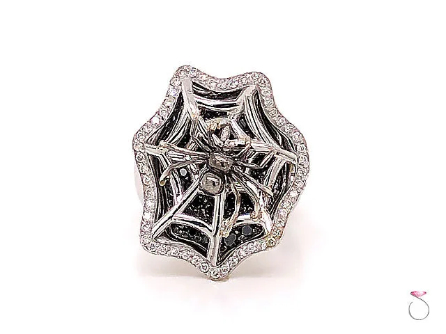 Diamond Spider Ring in 18K White Gold. White & Black Diamonds, Halloween Special