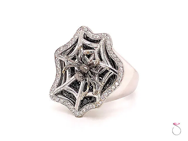 Diamond Spider Ring in 18K White Gold. White & Black Diamonds, Halloween Special