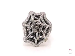 Diamond Spider Ring in 18K White Gold. White & Black Diamonds, Halloween Special